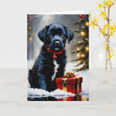 Weihnachts Schwarze Welpe mit rotem Geschenk Karte (Gelbe Blume)