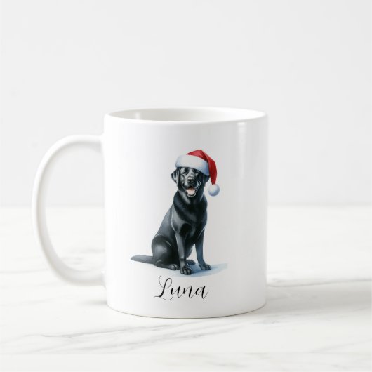 Weihnachts Schwarzer Lab Hund in Weihnachtsmannmüt Kaffeetasse (Links)