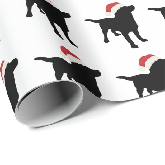 Weihnachts Schwarzer Lab Hund mit Weihnachtsmütze Geschenkpapier (Rolleneckpunkt)