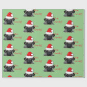 Weihnachts Schwarzer Realistischer Mops Welpenmale Geschenkpapier (Flach)