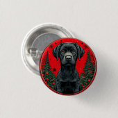 Weihnachts Schwarzes Labrador mit festlichen Bäume Button (Vorne & Hinten)
