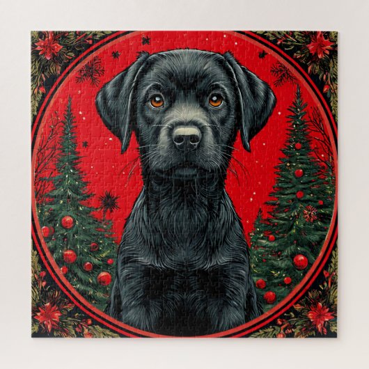 Weihnachts Schwarzes Labrador mit festlichen Bäume Puzzle (Vertikal)