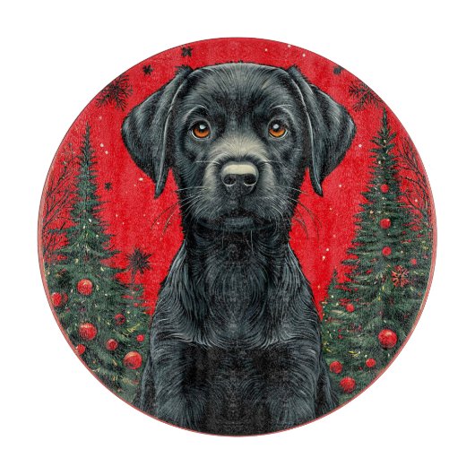 Weihnachts Schwarzes Labrador mit festlichen Bäume Schneidebrett (Vorderseite)