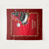 Weihnachts-Schwarzkatzen-Feiertags-Hintergrund Wandteppich (Vorderseite (Horizontal))