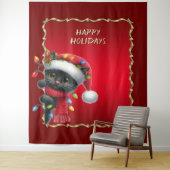Weihnachts-Schwarzkatzen-Feiertags-Hintergrund Wandteppich (Beispiel)