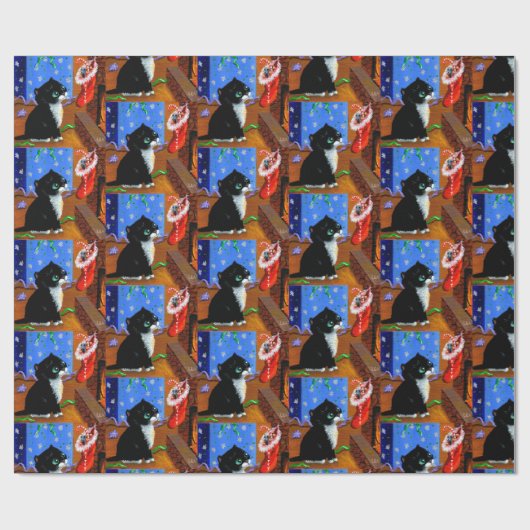 Weihnachts-Schwarzkatzen-Kunstmalerei Geschenkpapier (Flach)