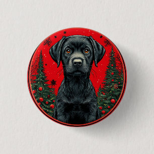 Weihnachts-Schwarzlabrador mit festlichen Bäumen Button