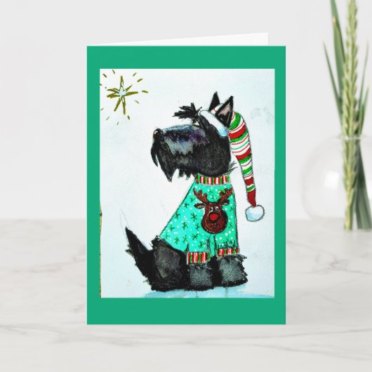 Weihnachts Scottie Feiertagskarte (Vorderseite)