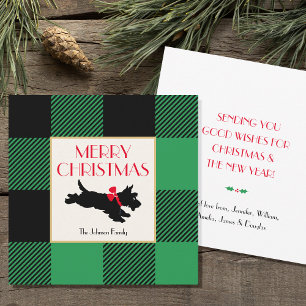 Weihnachts Scottie Hund Buffalo Karo Grün Flach Mitteilungskarte