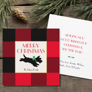 Weihnachts Scottie Hund Buffalo Karo Rot Flach Mitteilungskarte