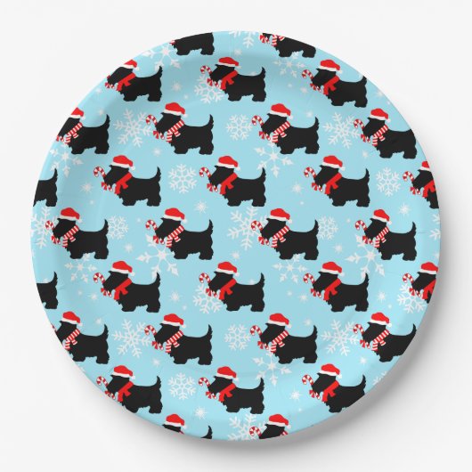 Weihnachts-Scottie-Hunde-Muster Pappteller (Vorderseite)
