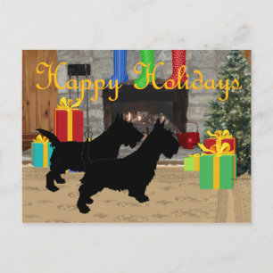 Weihnachts-Scotties am Kamin Feiertagspostkarte