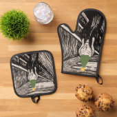 Weihnachts-Scream Dark Spaß Funny Existential Ofenhandschuh & Topflappen-Set (Oben Unten)