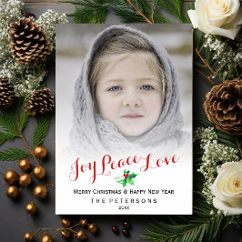 Weihnachts Script Joce Peace Liebe Holly Foto Feiertagskarte
