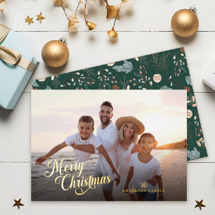 Weihnachts-Script Vollfoto Boho Grün Gold Folien Feiertagskarte