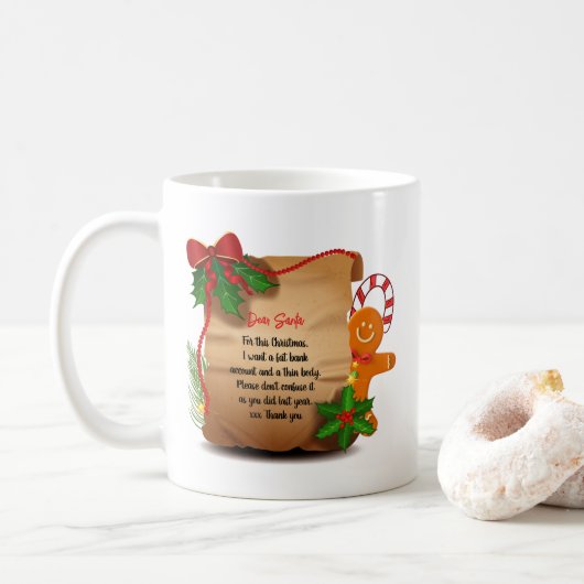 Weihnachts-Scroll-Brief an Santa Funny Mug Kaffeetasse (Mit Donut)