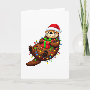 : Weihnachts-Sea-Otter Enhydra Lutris Santa Hut   Karte