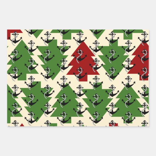 Weihnachts-Seelsorger Anchor Nautical Pattern Urla Geschenkpapier Set (Vorderseite 2)