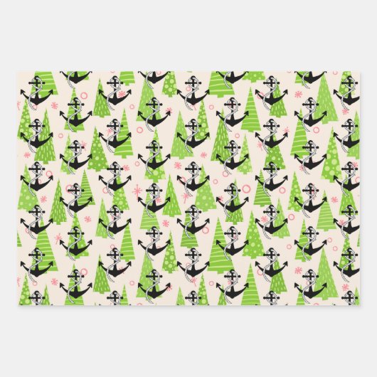 Weihnachts-Seelsorger Anchor Nautical Pattern Urla Geschenkpapier Set (Vorderseite)