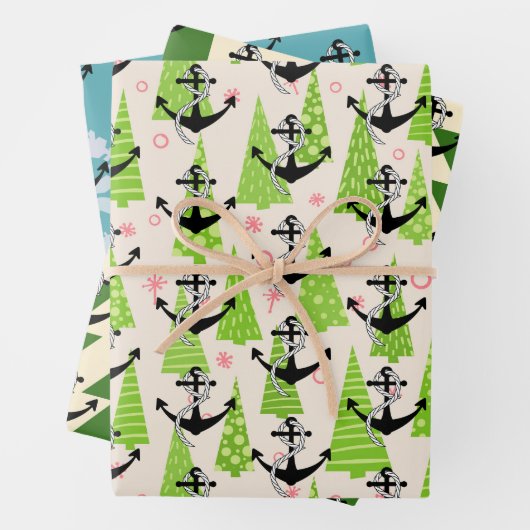 Weihnachts-Seelsorger Anchor Nautical Pattern Urla Geschenkpapier Set (Beispiel)