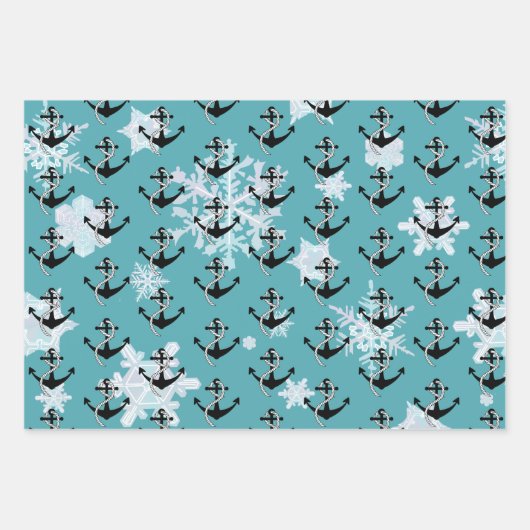 Weihnachts-Seelsorger Anchor Nautical Pattern Urla Geschenkpapier Set (Vorderseite 3)