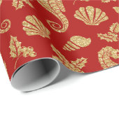 Weihnachts-Seepferd an der Küste Gold Glitzer Rot Geschenkpapier (Rolleneckpunkt)