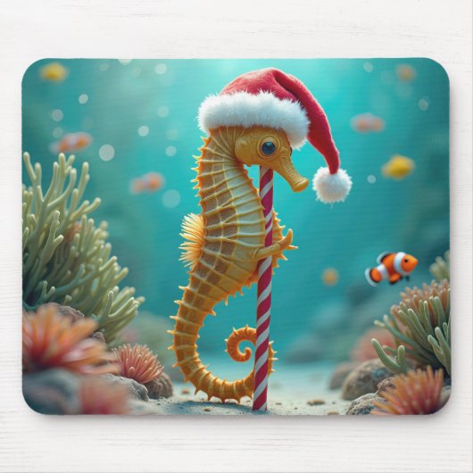Weihnachts-Seepferd mit Candy Cane Mousepad (Vorne)