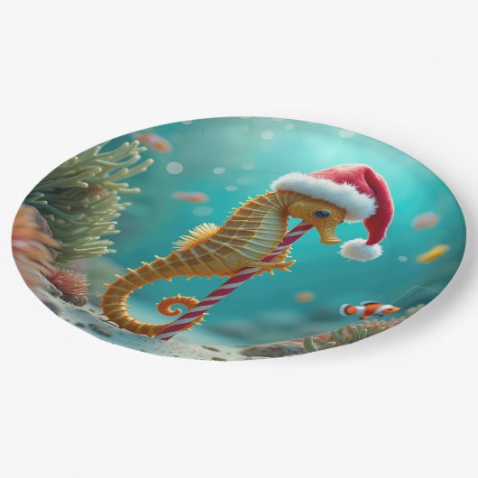 Weihnachts-Seepferd mit Candy Cane Pappteller (Schrägansicht)