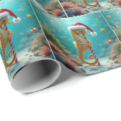 Weihnachts-Seepferd mit Candy Cane Pole Geschenkpapier (Rolleneckpunkt)