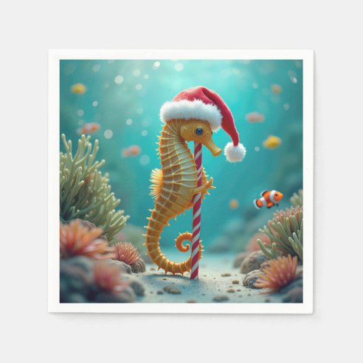 Weihnachts-Seepferd mit Candy Cane Serviette (Vorderseite)