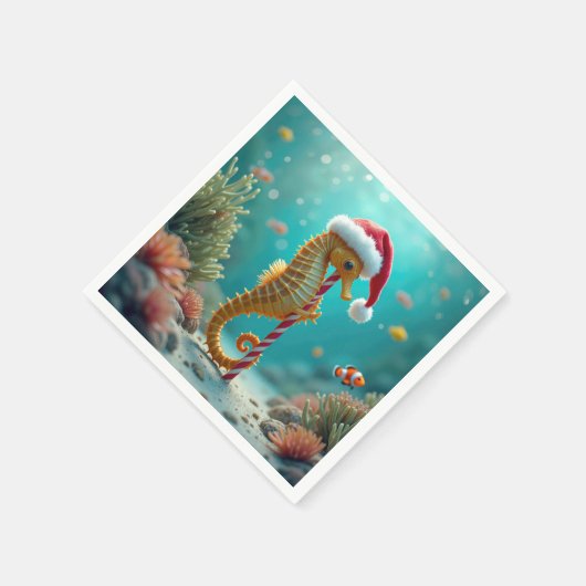 Weihnachts-Seepferd mit Candy Cane Serviette (Ecke)