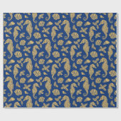 Weihnachts-Seepferd Pattern Gold Navy Blue Geschenkpapier (Flach)