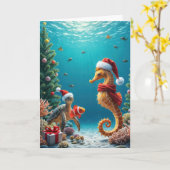 Weihnachts-Seepferd und Meeresschildkröte Karte (Gelbe Blume)
