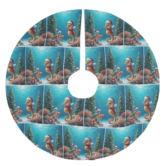 Weihnachts-Seepferd und Meeresschildkröte Polyester Weihnachtsbaumdecke (Vorderseite)