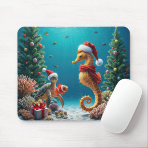 Weihnachts-Seepferd unter Wasser Mousepad