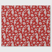 Weihnachts-Seepferde am Strand Pattern Red Geschenkpapier (Flach)