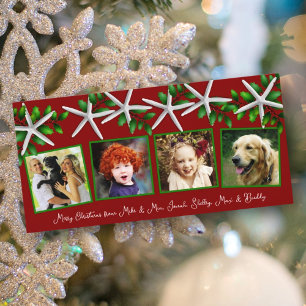Weihnachts-Seestern Multi-Foto Rot Feiertagskarte