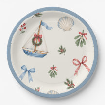 Weihnachts-Segelboot an der Küste & Schleifen-Feie