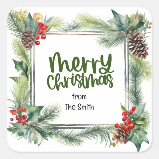 Weihnachts Segen Kranz wünscht Liebe Frieden Quadratischer Aufkleber (Vorderseite)