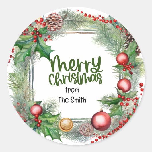 Weihnachts Segen Kranz wünscht Liebe Frieden Runder Aufkleber (Vorderseite)