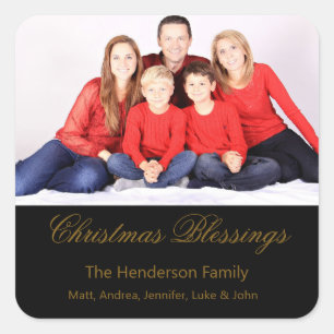 Weihnachts-Segnungen Custom Family Foto Quadratischer Aufkleber