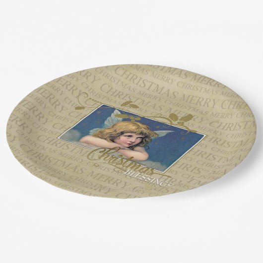 Weihnachts-Segnungen-Engel Pappteller (Schrägansicht)