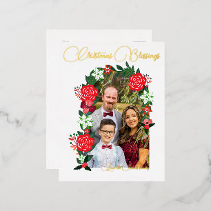 Weihnachts-Segnungen floral Folien Feiertagspostkarte