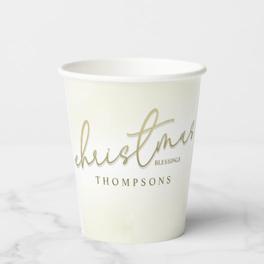 Weihnachts-Segnungen Gold-Kalligrafie-Skript Pappbecher (Rückseite)