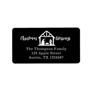Weihnachts-Segnungen Nativity Black Adressaufkleber