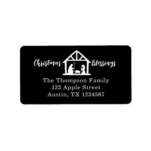 Weihnachts-Segnungen Nativity Black Adressaufkleber (Vorne)