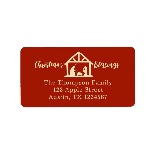 Weihnachts-Segnungen Nativity Gold Typografie Adressaufkleber (Vorne)