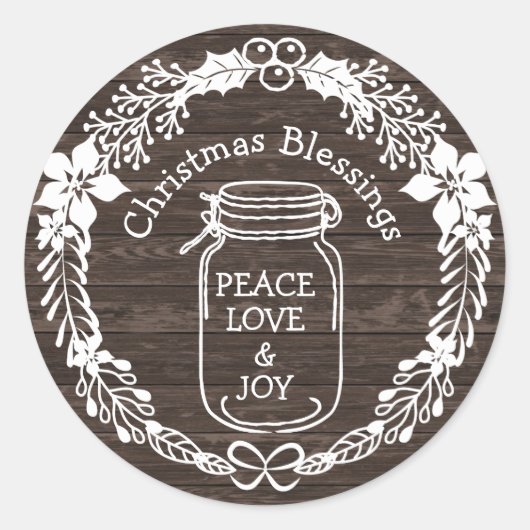 Weihnachts-Segnungen Peace Liebe Joy Mason Jar Runder Aufkleber (Vorderseite)