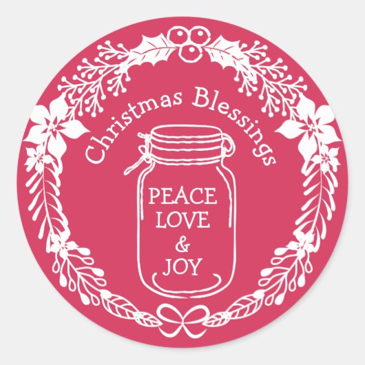 Weihnachts-Segnungen Peace Liebe Joy Mason Jar Runder Aufkleber (Vorderseite)