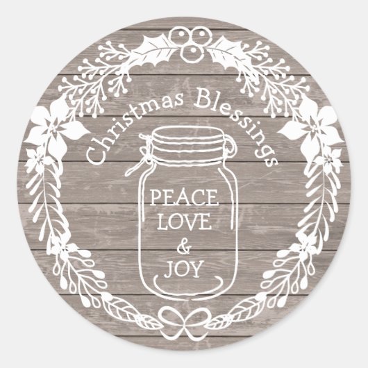 Weihnachts-Segnungen Peace Liebe Joy Mason Jar Runder Aufkleber (Vorderseite)